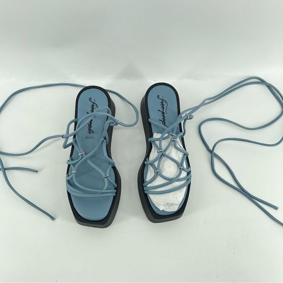 Free People Georgie Blue Wrap Gladiator Platform Open Toe Wedge Sandals Size 9 - Picture 4 of 16